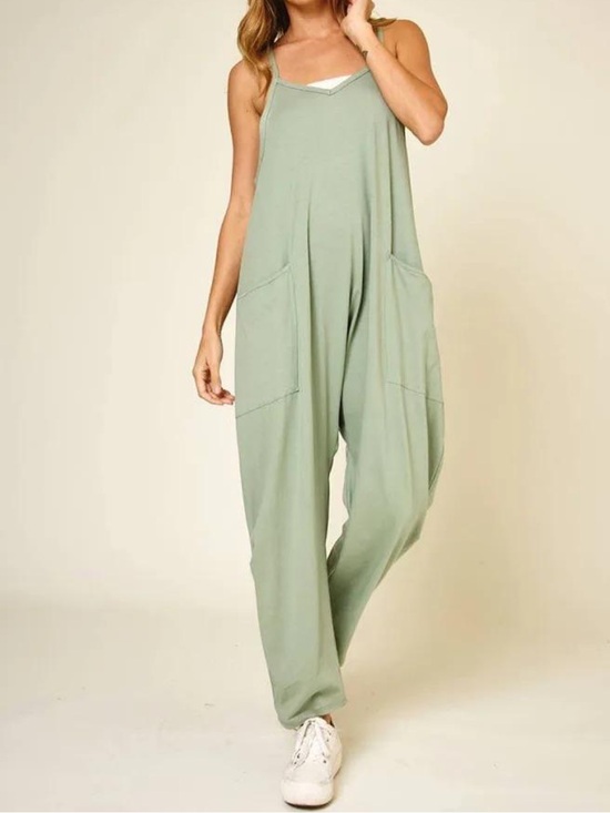 None Pants - Light Sage Relaxed Overall Jumpsuit with Pockets sz L Relaxed Fit